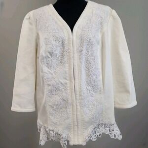 Lauren Ralph Lauren Denim Jacket Womens 1X Ivory White Lace Country Chic Western